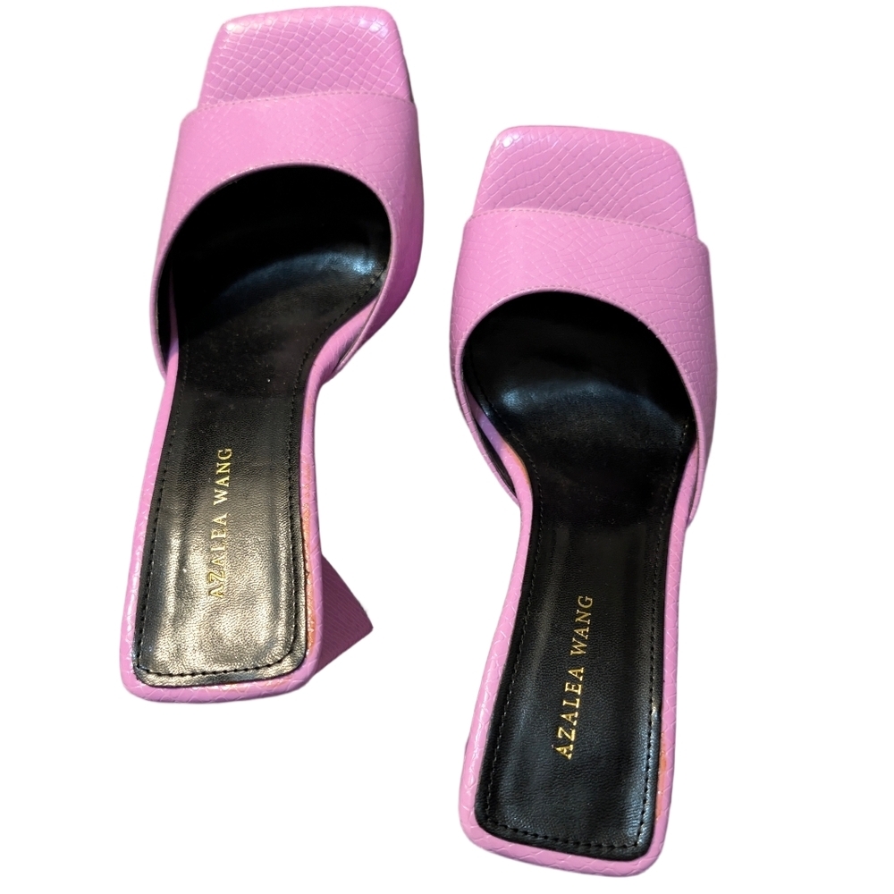 Azalea Wang Lilac Snakeskin Square Toe Block Heel Mules Size 9 - Picture 3 of 7